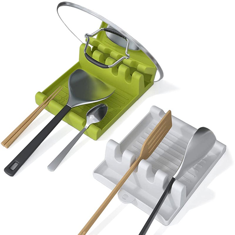 IYOOH 2 Pack Utensil Rest for Stove Top, Spatula/Ladle/Spoon Rest with Drip Pad & Pot Lid Holder Stand for Kitchen, Cooking Utensil No Drip Holder, Multifunction Kitchen Spatula Rack with Lid Holder - Image 1